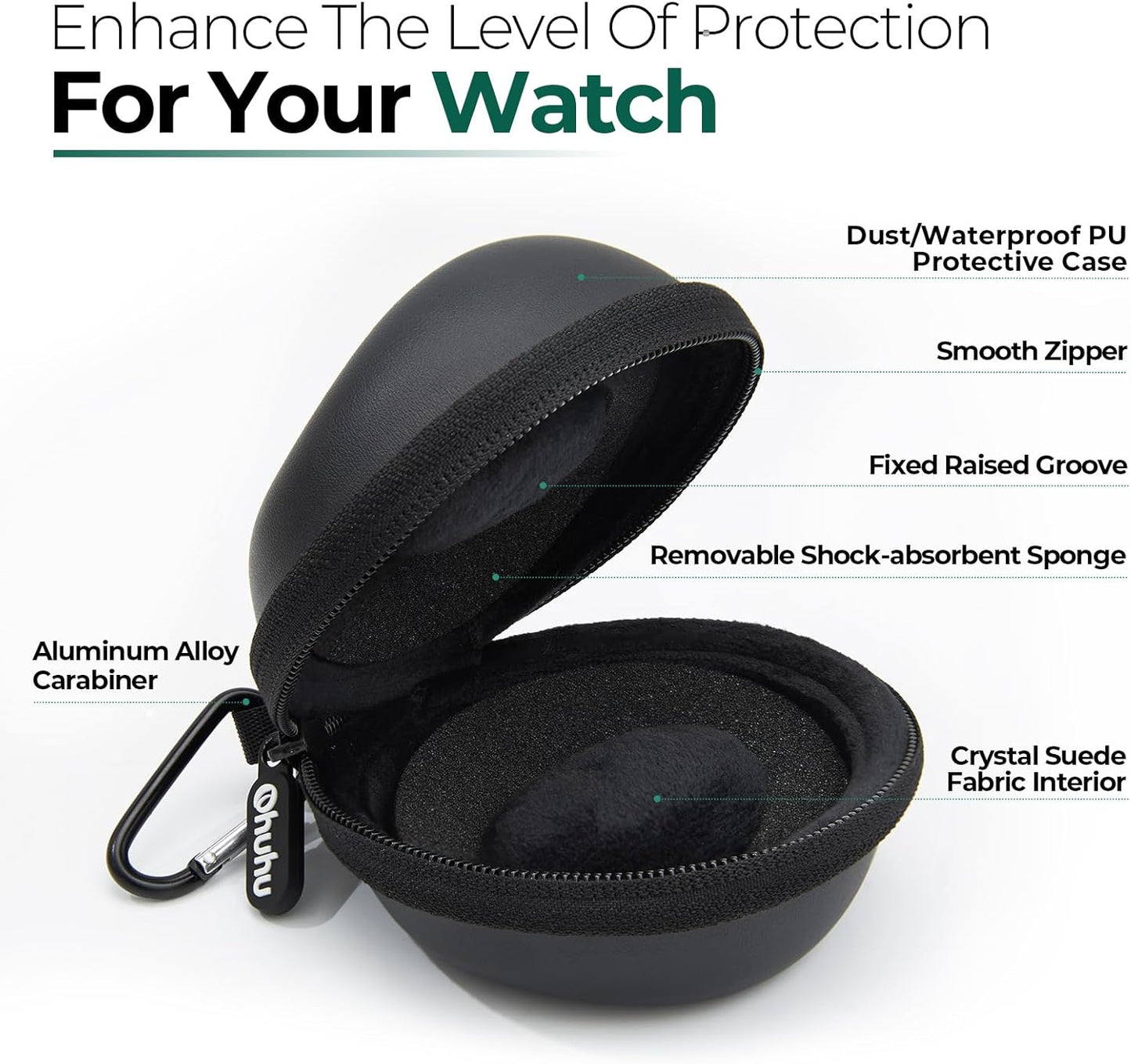 Ohuhu Watch Travel Case for Men Portable Single Watch Box and Storage Organizer for Wristwatches and Smart Watches Heightened Version up to 56mm Men Women for lover Fathers Day