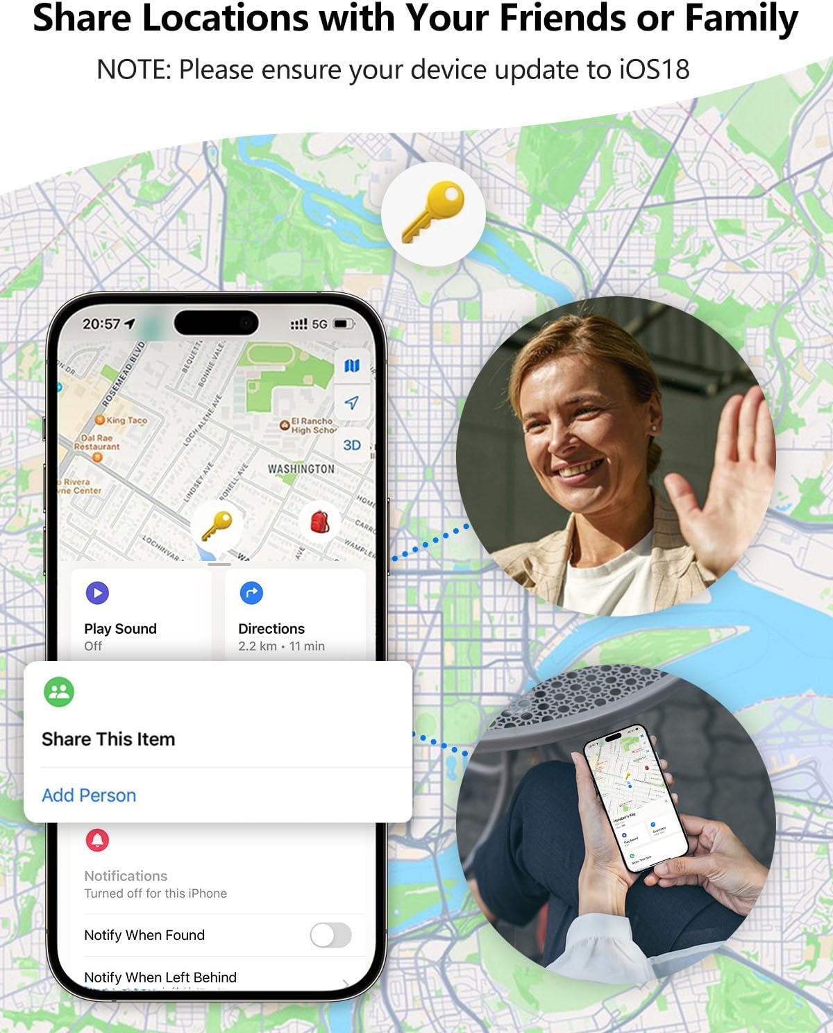 Tracker Tags, Item Finder Work with Apple Find My (iOS Only), Tracking Device Locator Smart Tag for Luggage, Keys, Wallet, Bike, Pets, Bags (Black, 1 Pack)