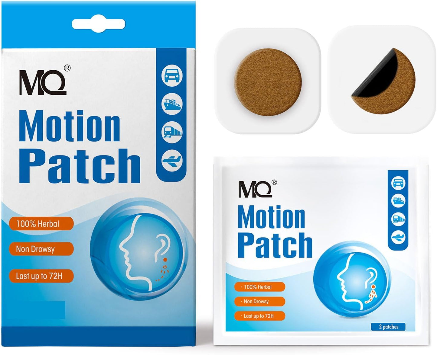 MQ Motion Sickness Patch,50 Count,Non Drowsy Sea Sickness Patches Behind Ear for Cruise Ship Travel, Waterproof Car Sick Patches Fast Acting & Long Last 72H