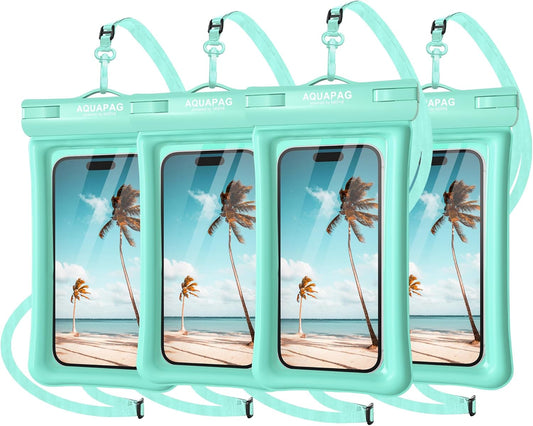 NEPHI IP68 Waterproof Phone Pouch 2 Pack-Up to 8.0"，Adjustable Neck Lanyard Floating Waterproof Phone Case for iPhone,Phone Dry Bags for Vacation Beach Pool Travel Essentials (Aqua Green 4 Pack)