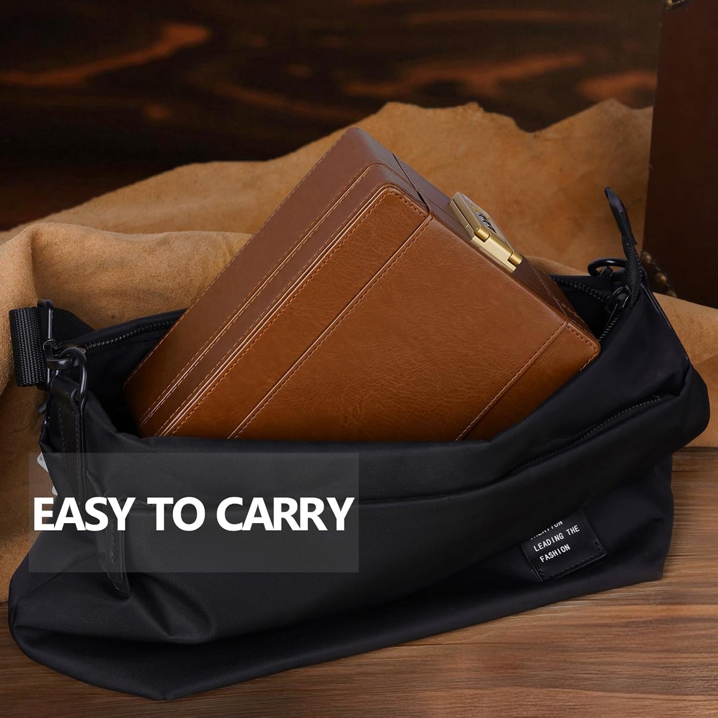 BISON DENIM Watch Box, 4 Watch Travel Case with Combination Lock - PU Leather Men's Watch Storage Box & Jewelry Organizer with Ring Slots & Necklace Hooks, Secure Travel Case, Brown