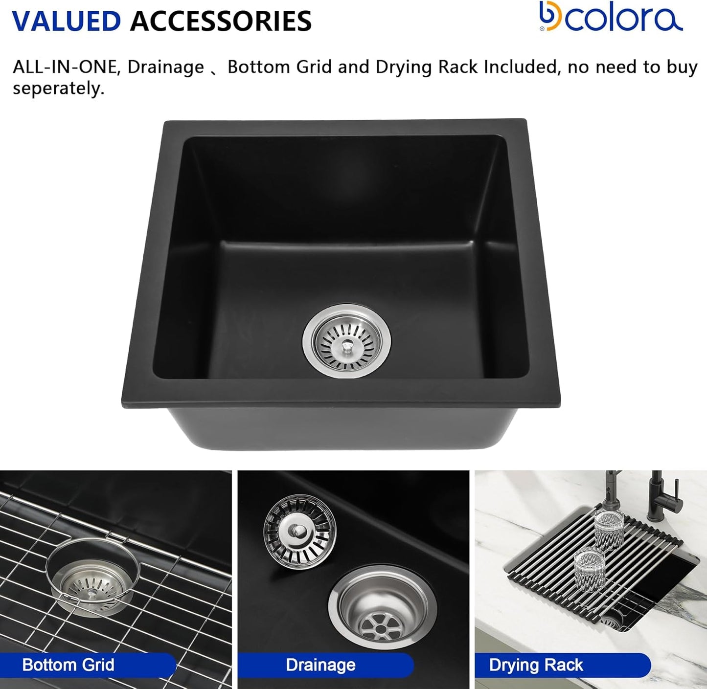 Dcolora 18 Inch Quartz Composite Black Wet Bar Sink Undermount Small Prep Granite Composite Kitchen Sink RV Single Bowl Under Counter, 18"x 16", DC-GU7746