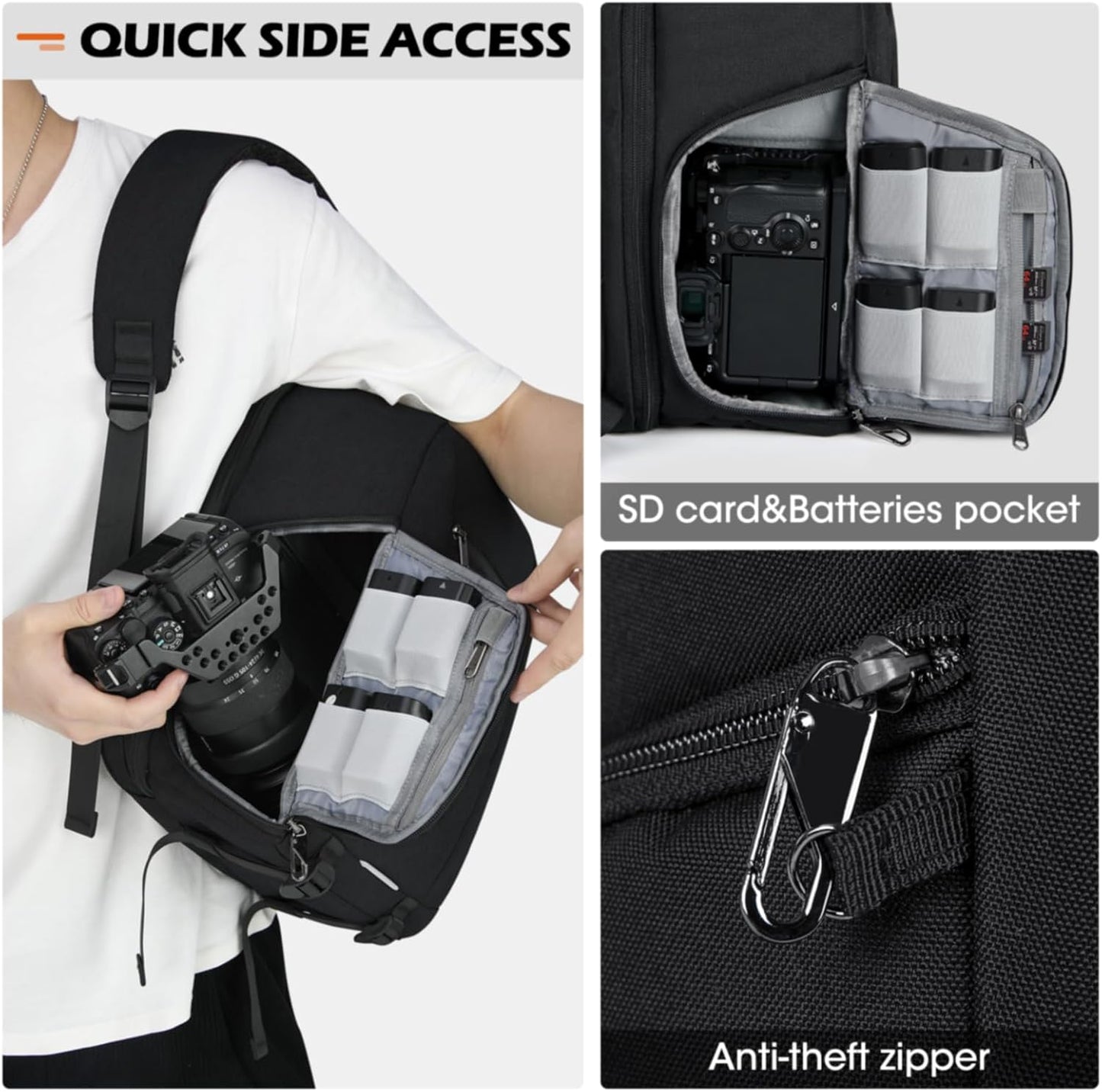 SDYSM Camera Bag Backpack Professional for DSLR SLR Mirrorless Camera Waterproof Laptop Back Pack 15.6 Inch with Rain Cover Anti Theft Travel Case Large Capacity Photography Backpack Black