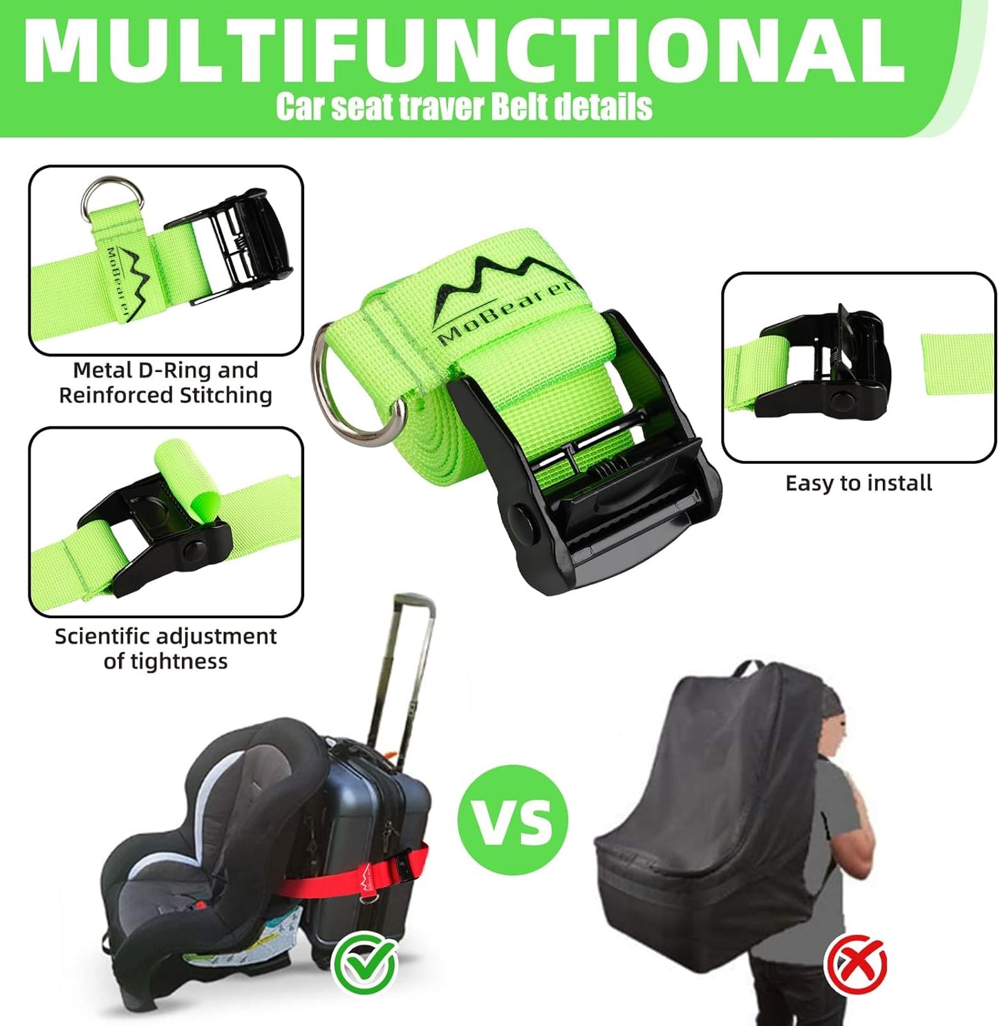 Car Seat Travel Belt to Suitcase,Car Seat Travel Strap to Convert Kid Car Seat and Carry-on Luggage into an Airport Car Seat Stroller,Safe Travel Solution for Transport