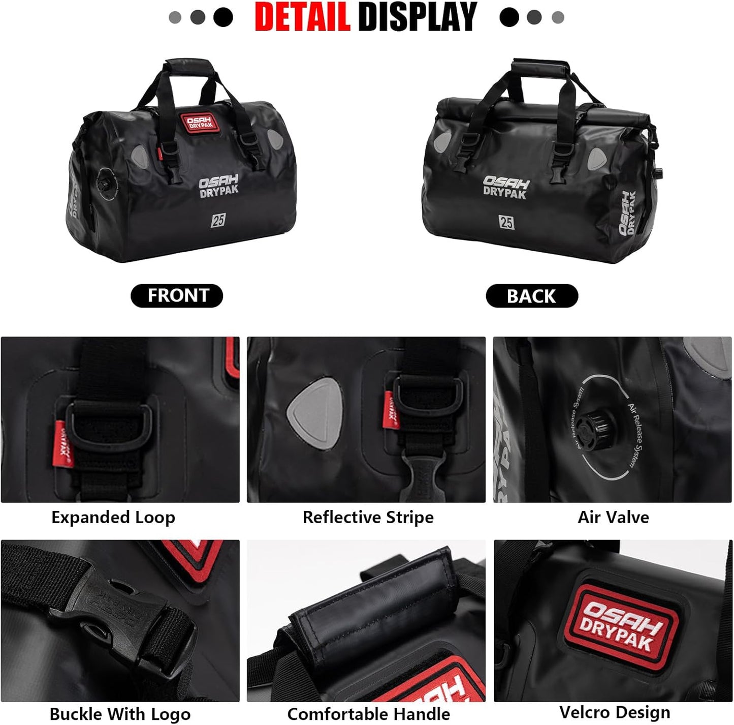 Waterproof Duffel& Luggage Bag - Motorcycle Dry Bag Tail Saddle Bags with Roll Top Closure,Large Storage Space,for Camping, Kayaking, Fishing & Traveling(Green, 60L)