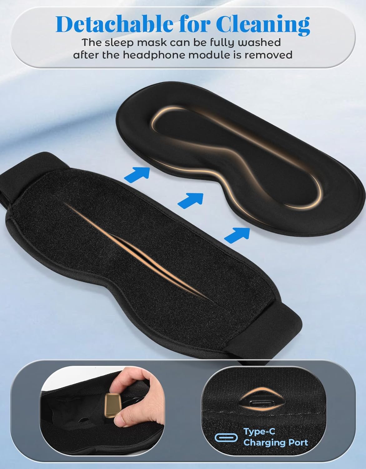 Adjustable 3D Contoured Sleep Mask with Bluetooth Headphones, Eye Masks for Sleeping, Wireless Sleeping Headphones for Men, Women, Cool Gadget Gift