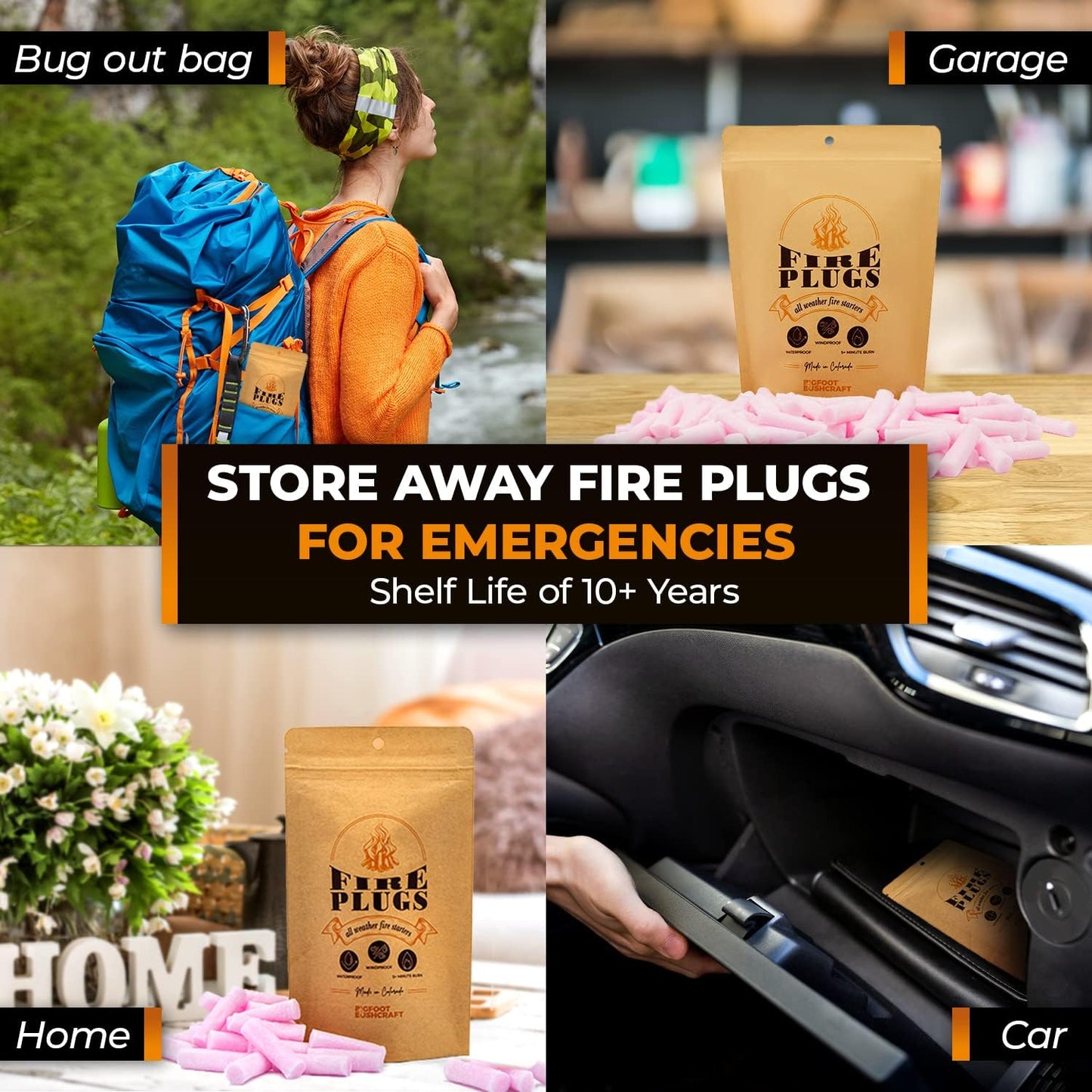 Non-Toxic Waterproof Fire Starters with 5+ Minute Burn for Emergencies, Survival, Campfires, Fire Pits, Grills - Made in The USA - 200 Pack