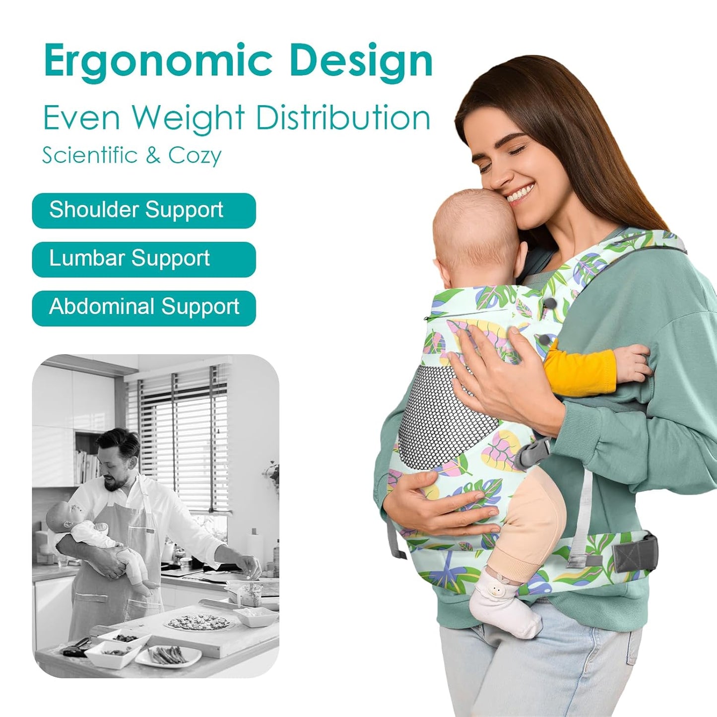 Newborn Baby Front Carrier Backpack, Toddler Baby Body Carrier, 7-66 Lbs Ergonomic Design, Lumbar Support, Lightweight