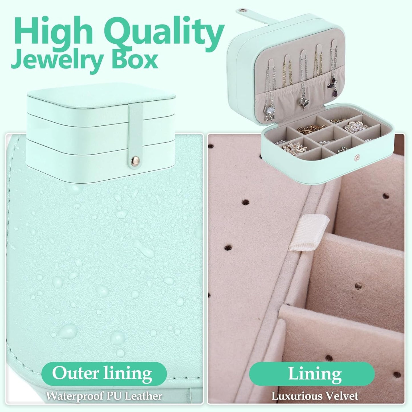 Travel Jewelry Case with LED Lighted Mirror, Personalized Birthday Gifts for Women Girls Kids, 2-Layer Portable Travel Jewelry Organizer, Travel Essentials (Cyan Blue)