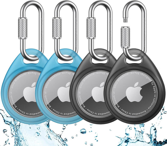 UNBREAKcable AirTag Holder for Apple - 4 Pack Air Tag Case [Professional Carabiner] [Waterproof] [Shockproof] TPU AirTag Keychain for Kids, Pets, Keys, Luggage, Backpacks