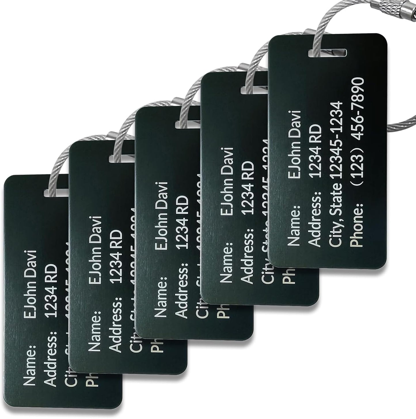 (5Pack Made in USA) Custom Personalized Luggage Tags-Customized Unique tag for Suitcase Backpack Travel,Bags (Black (3.8×2))