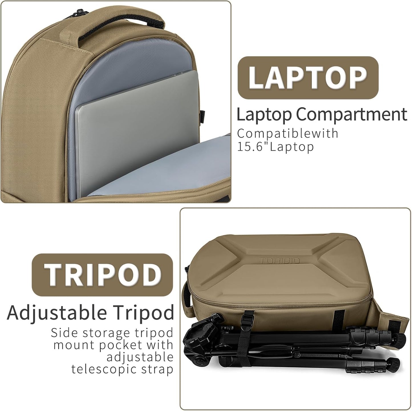TORIBIO Camera Backpack, Hardshell DSLR Photography Camera Bag, Waterproof Hard Shell Camera Case with Tripod Holder & 15.6" Laptop Compartment Compatible with Canon/Nikon/Sony/DJI Mavic Drone