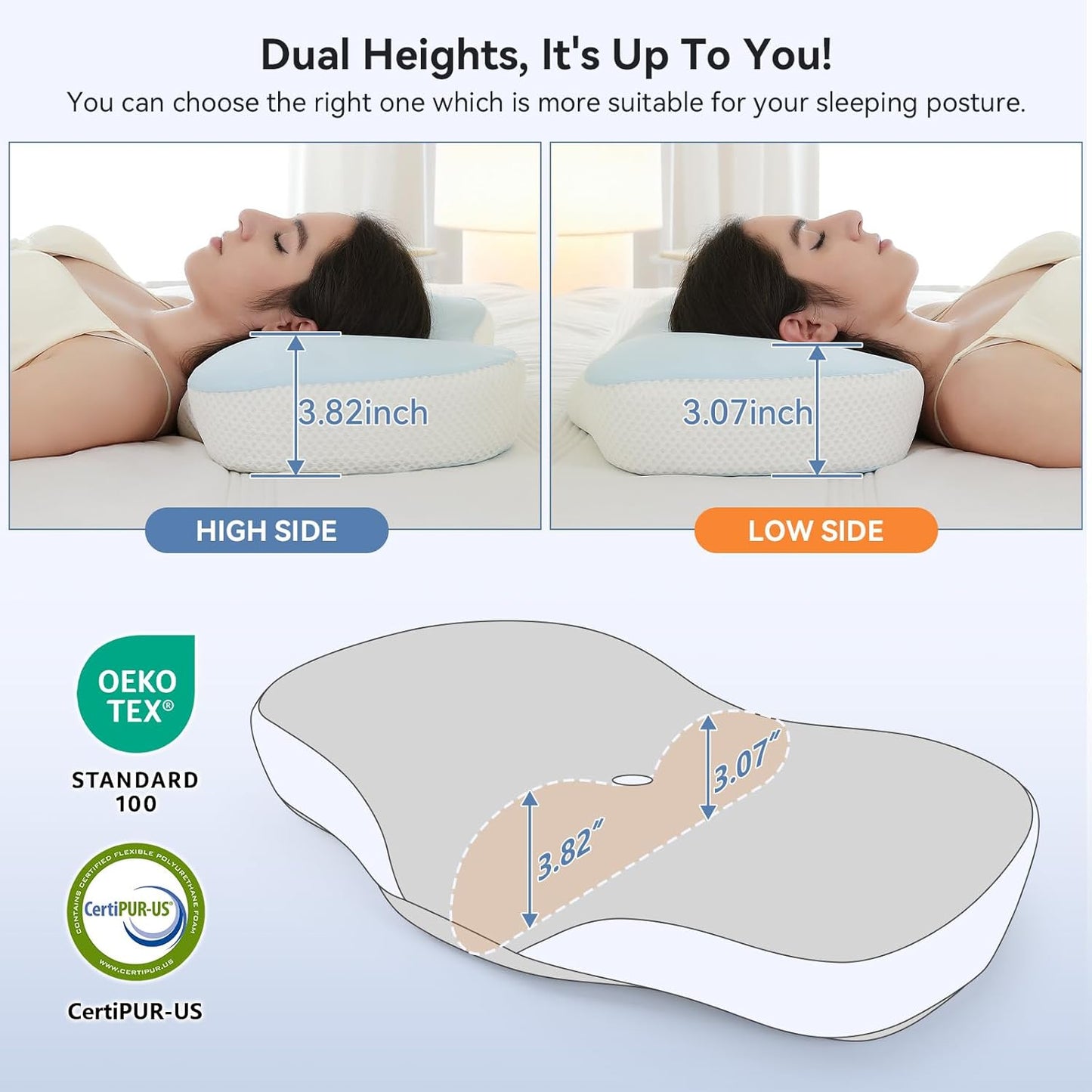 Cervical Pillow for Neck and Shoulder Support, Memory Foam Ergonomic Contour Orthopedic Bed Pillows with Adjustable Height & Breathable Pillowcase for Side, Back, Stomach Sleepers(Blue)