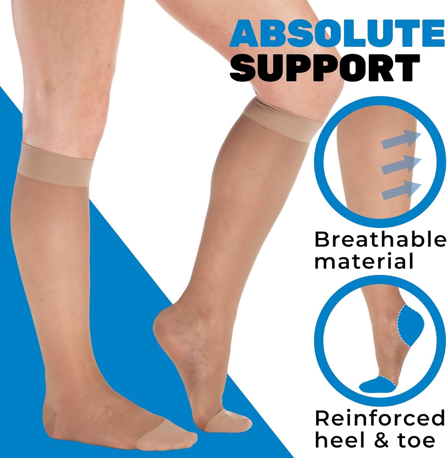 (3 Pairs - Closed Toe) Made in USA - Sheer Compression Socks for Women 15-20mmHg - Compression Stockings for Varicose Veins Circulation, Thrombosis, Embolism - Taupe, Medium - A101T2-3