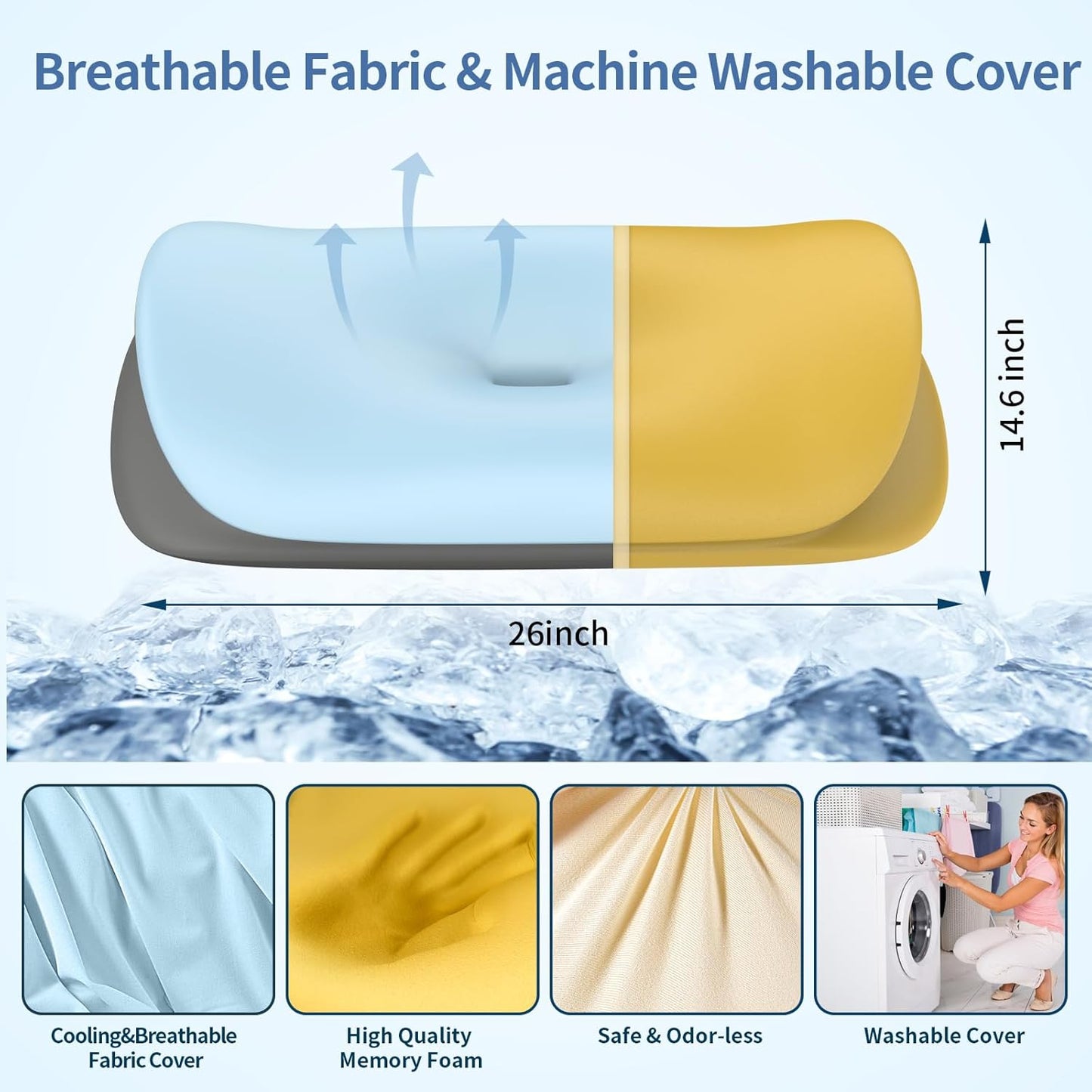 Cervical Neck Pillow for Pain Relief - Ergonomic Memory Foam Contour Pillows for Side, Back & Stomach Sleepers, Cervical Pillow for Neck Support Sleeping with Breathable Cover