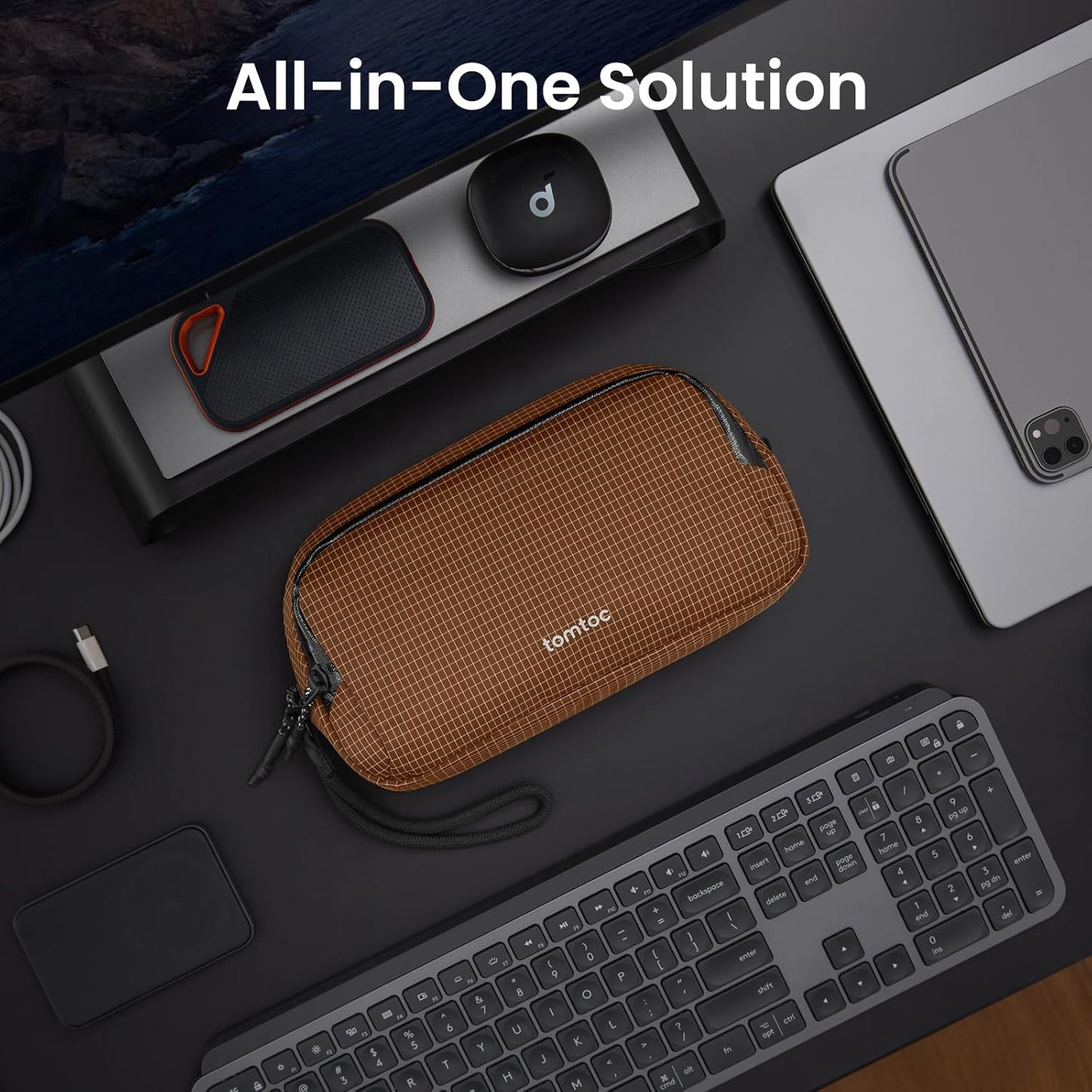 tomtoc Electronic Organizer Travel Case Performance, Water Resistant Dual Compartment Cable Organization Storage Bag for Charger, Cord, Phone, Hard Drive, Power Bank, Accessories Travel Essentials