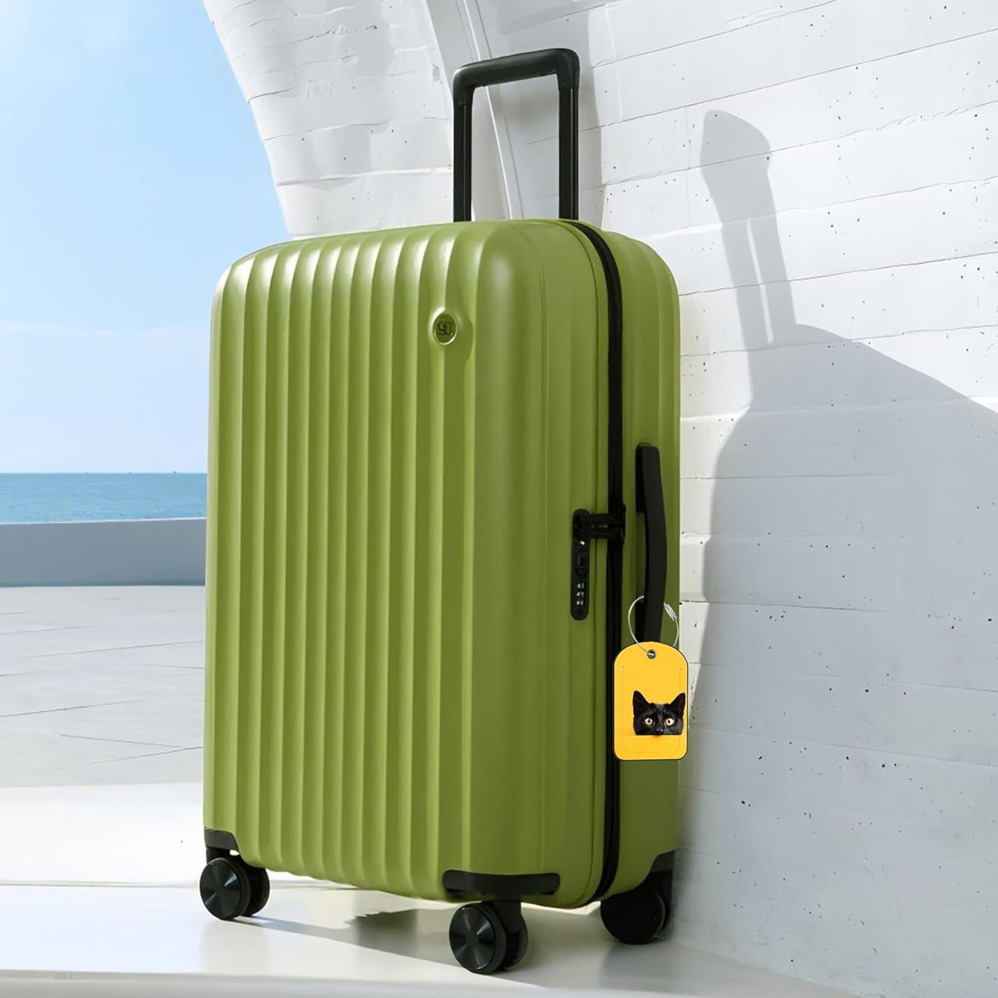 Black Cat Luggage Tag for Suitcase Set of 2 PU Leather Cute Luggage Tags with Stainless Metal Loop ID Label Privacy Flap Suitcase Tags for Women and Men Travel