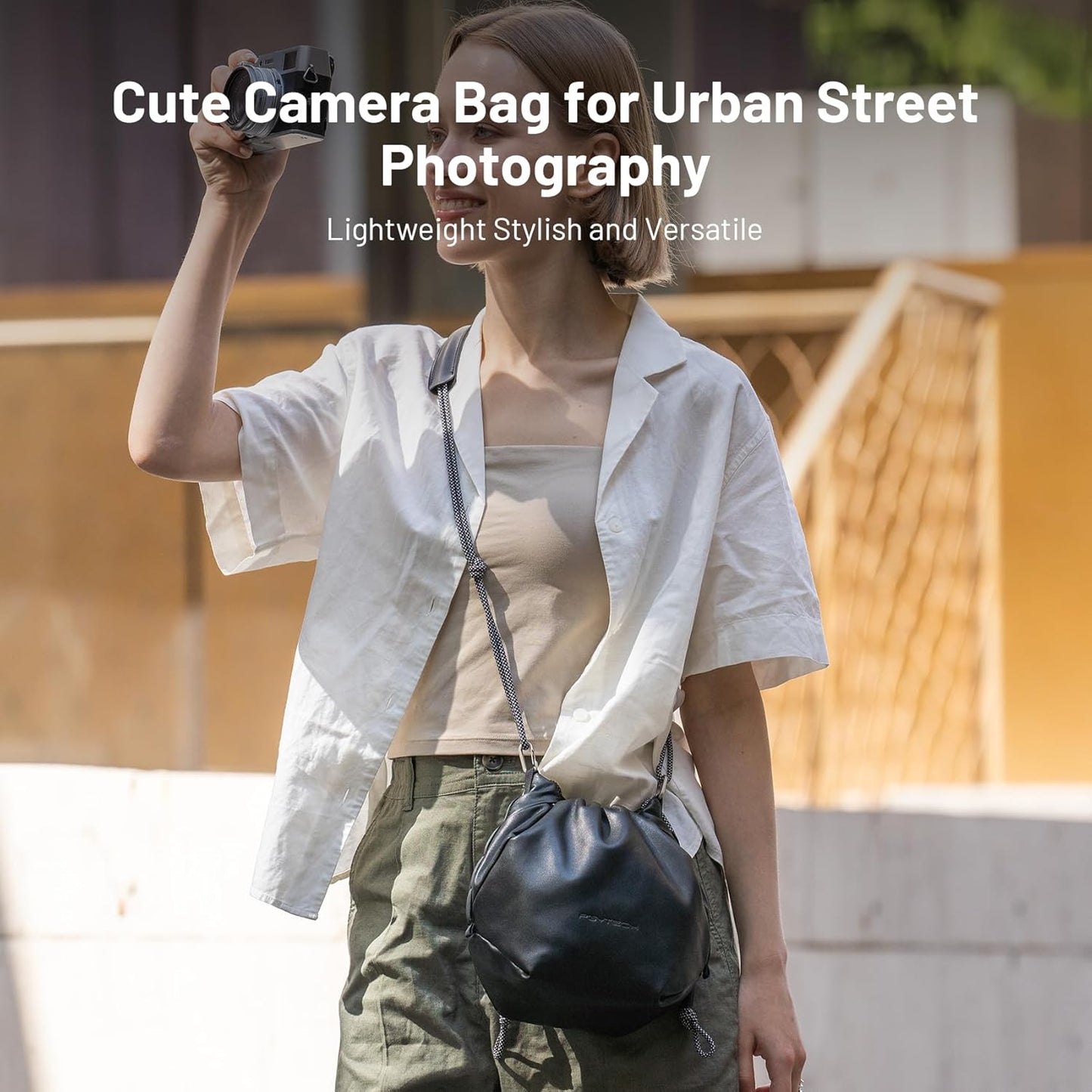 PGYTECH OneGo Drawstring Small Camera Bag, Leather Soft Camera Pouch compatible with Mirrorless Cameras/Nikon/Canon/Sony/Fuji Camera Case