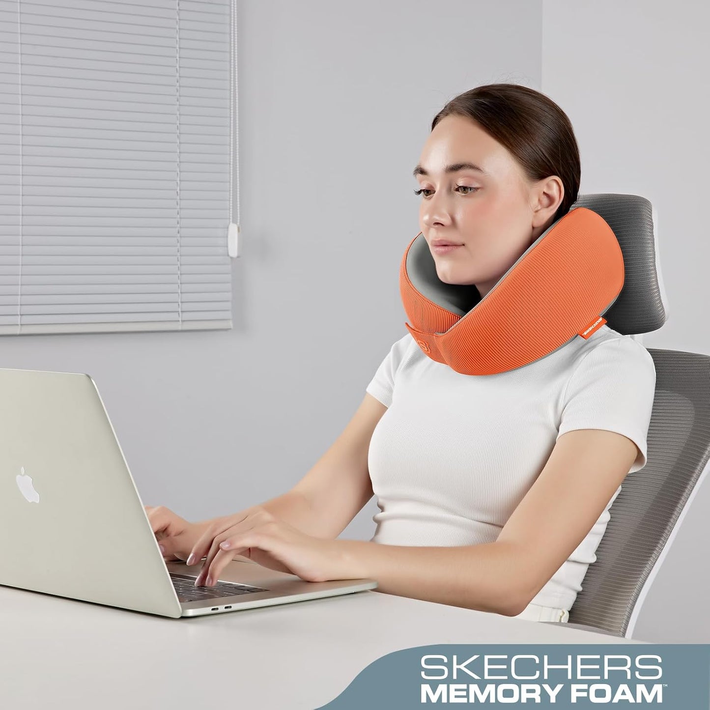 Skechers Women's Memory Foam Neck Pillow, Comfortable & Breathable Travel Pillow, Neck Pillow Airplane for Travel, Car Rides, Home, and Office Use, Ergonomic Design for Men and Women,Orange