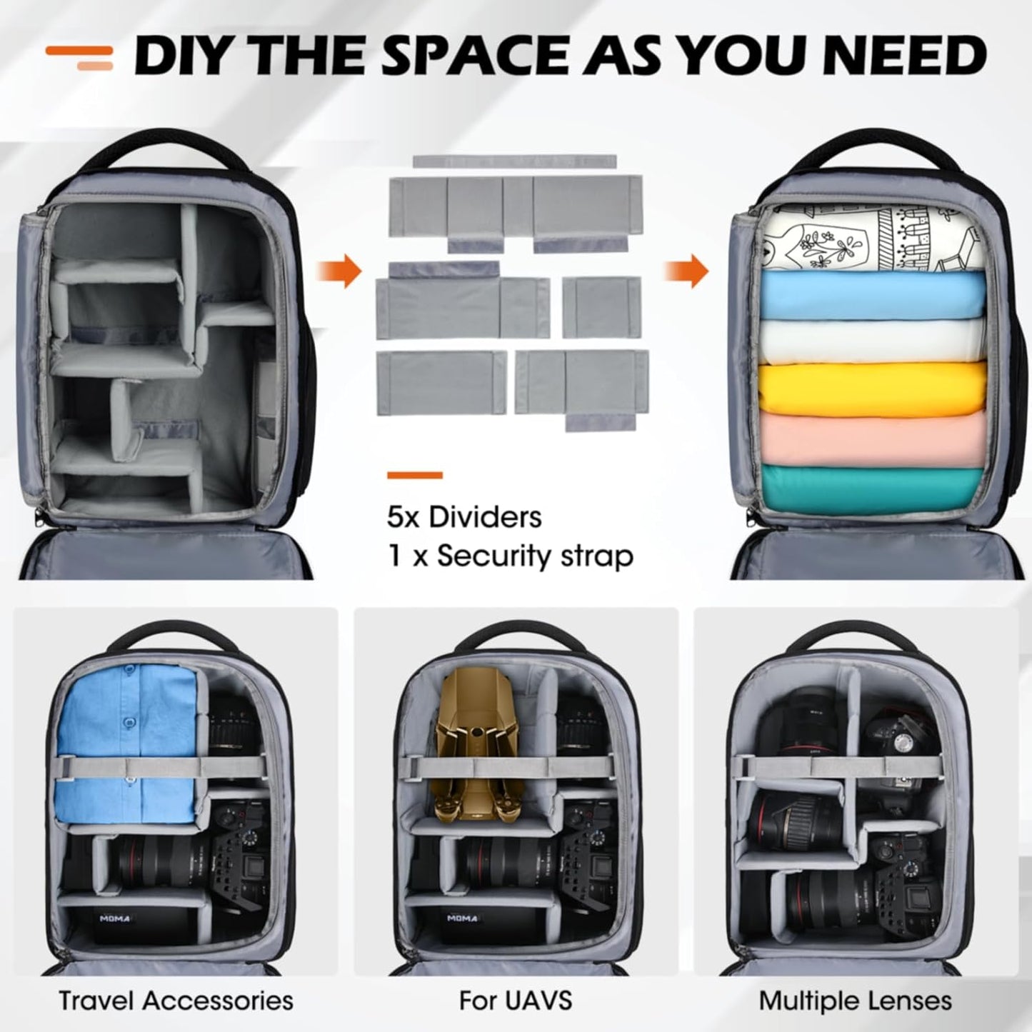 SDYSM Camera Bag Backpack Professional for DSLR SLR Mirrorless Camera Waterproof Laptop Back Pack 14 Inch with Rain Cover Anti Theft Travel Case Large Capacity Photography Backpack Black