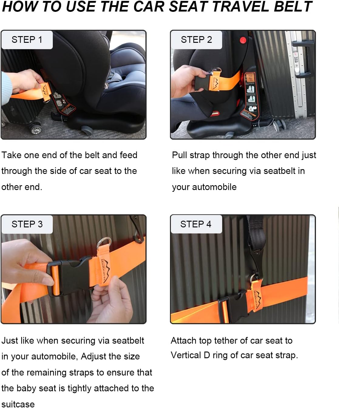 Car Seat Travel Belt to Suitcase,Car Seat Travel Strap to Convert Kid Car Seat and Carry-on Luggage into an Airport Car Seat Stroller,Safe Travel Solution for Transport