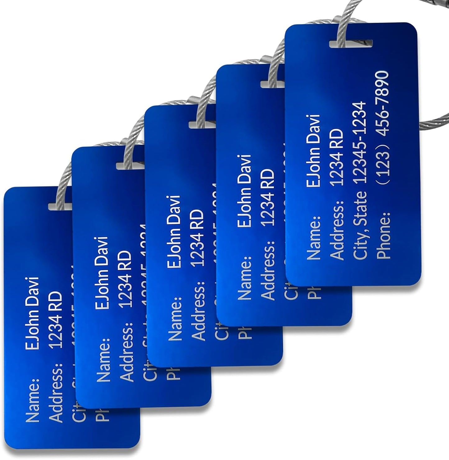 (5Pack Made in USA) Custom Personalized Luggage Tags-Customized Unique tag for Suitcase Backpack Travel,Bags (Blue (3.8×2))
