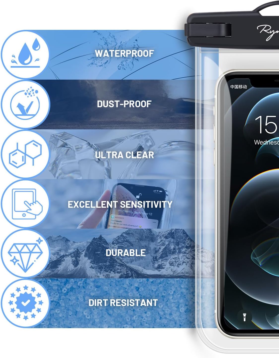 Waterproof Phone Pouch Bag - 7.5in Water Proof Cell Phone Case for Beach Travel Must Haves, Waterproof Phone Holder with Lanyard for iPhone 16 15 14 Pro Max Galaxy S24+ Pixel 8 Pro, Cruise Essentials