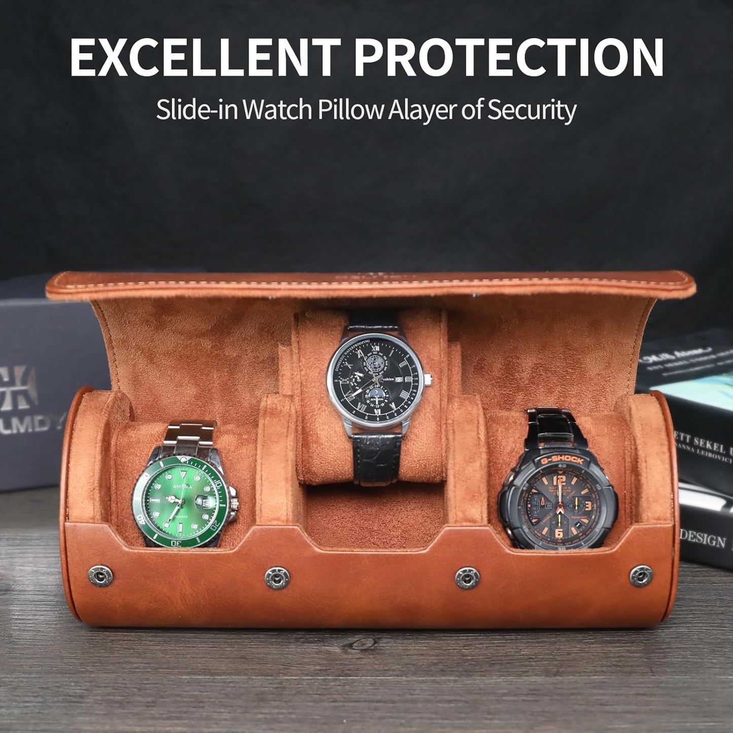 Watch Roll Travel Case for Men and Women: 3 Watch Travel Roll - Storage Box Organizer and Display Case for Wristwatches & Smart Watches up to 50mm (Brown)