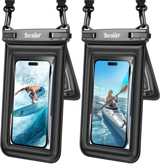 Floating Waterproof Phone Pouch - 2 Pack IPX8 Waterproof Phone Bag with Double Space, Waterproof Phone Case with Lanyard for iPhone 16 15 14 13 Pro Max Galaxy S24+ S23, Beach Cruise Ship Essentials