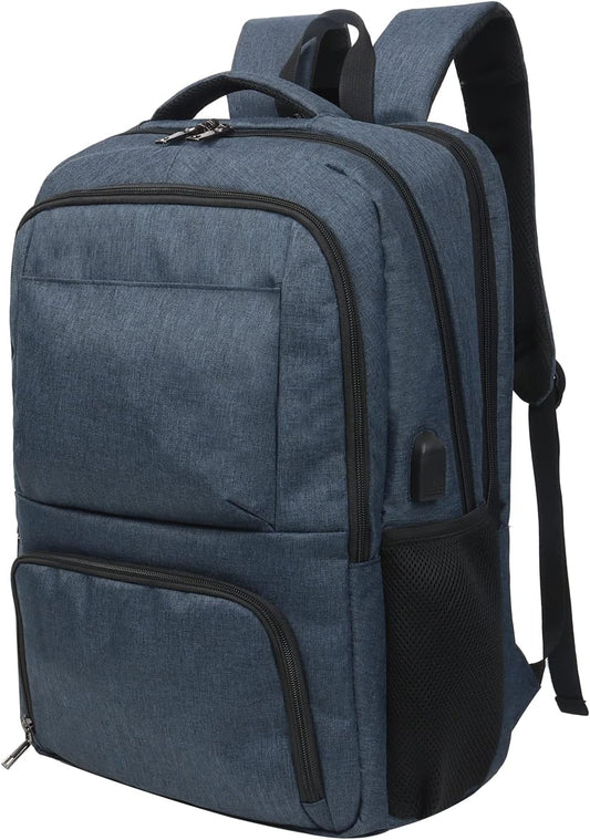 Laptop Backpack Fits 17 Inch Computer, Bussiness Travel Backpack with USB Charging Port and Anti Theft Pocket, Navy