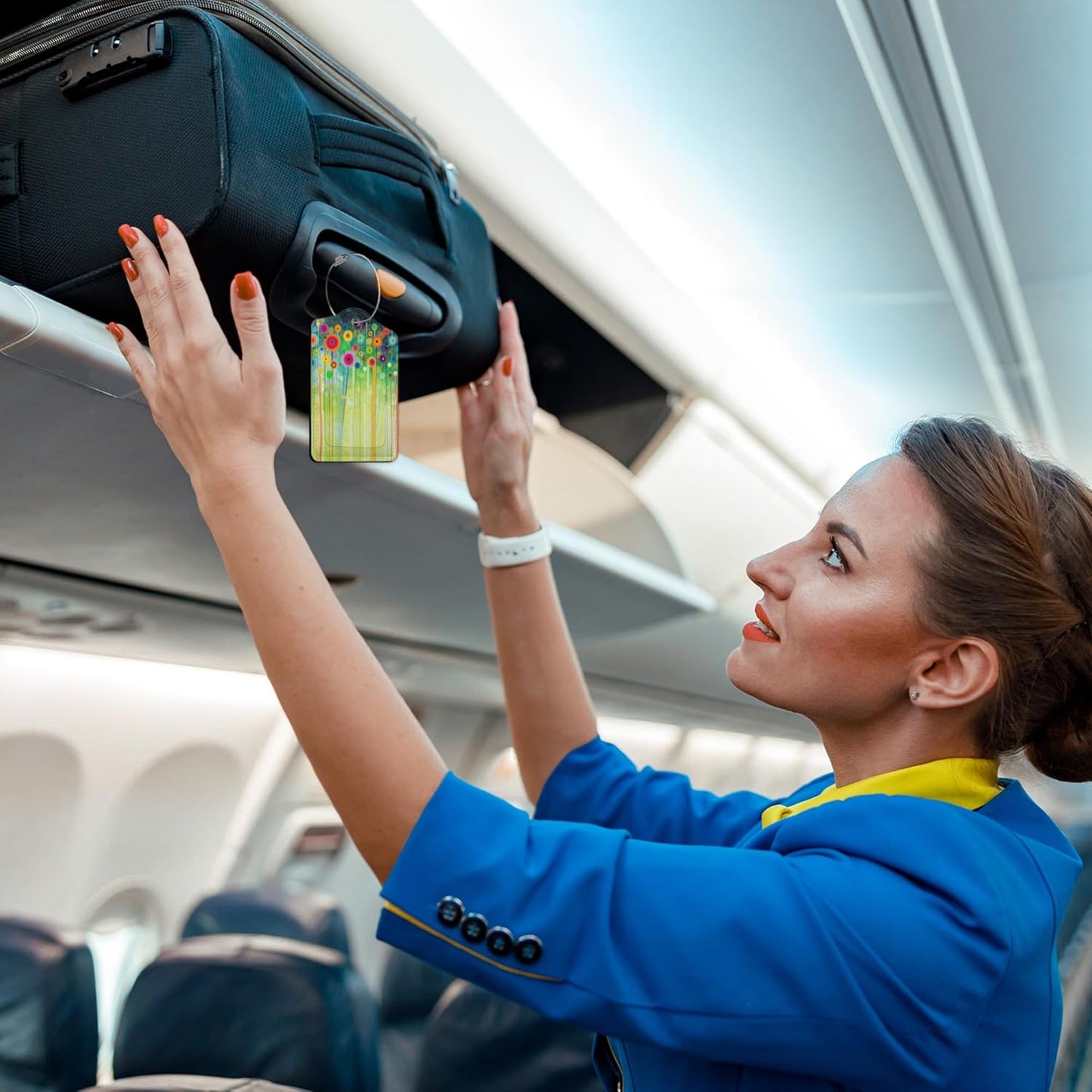 Spring Flowers Luggage Tag for Suitcase,Watercolor Travel Tags with Privacy Cover ID Label & Stainless Steel Loop for Men Women