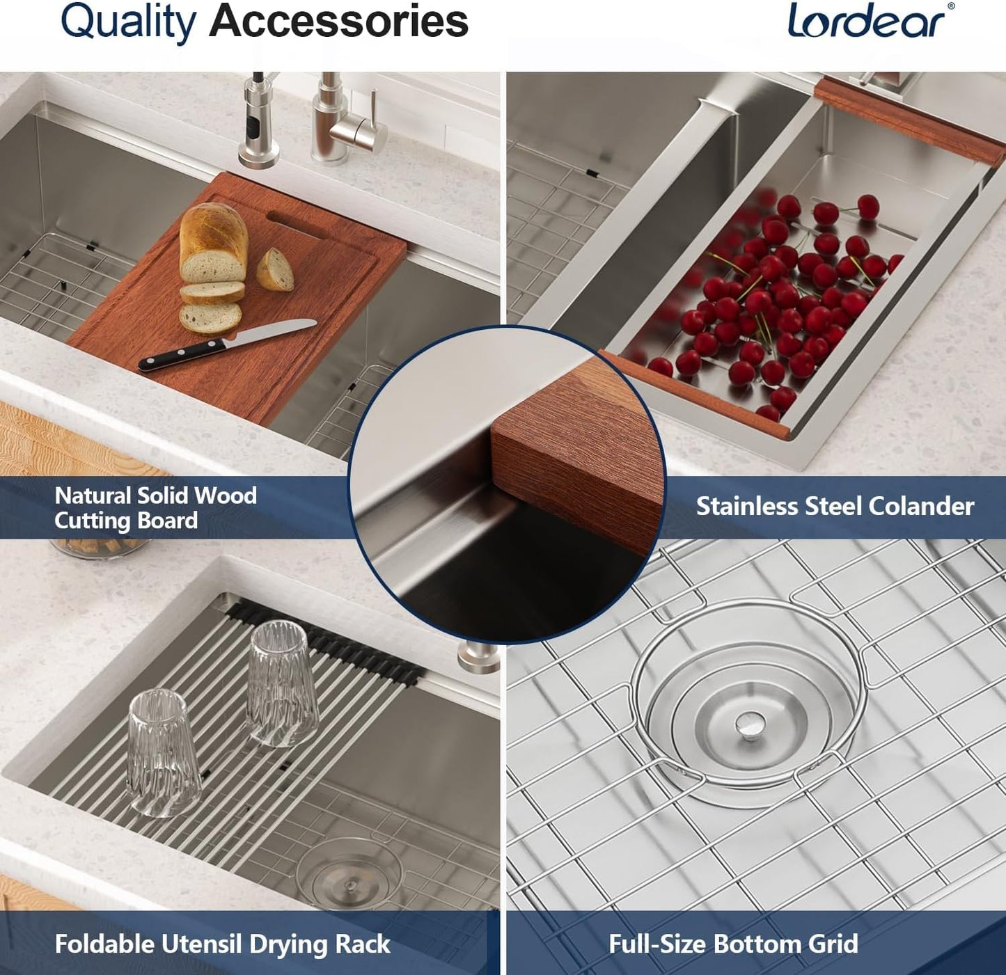 Lordear 36 Inch Undermount Kitchen Sink Double Bowl Stainless Steel Kitchen Sinks 50/50 Low Divided 16 Gauge Undermount Sink 36x19x10 Inch Handmade