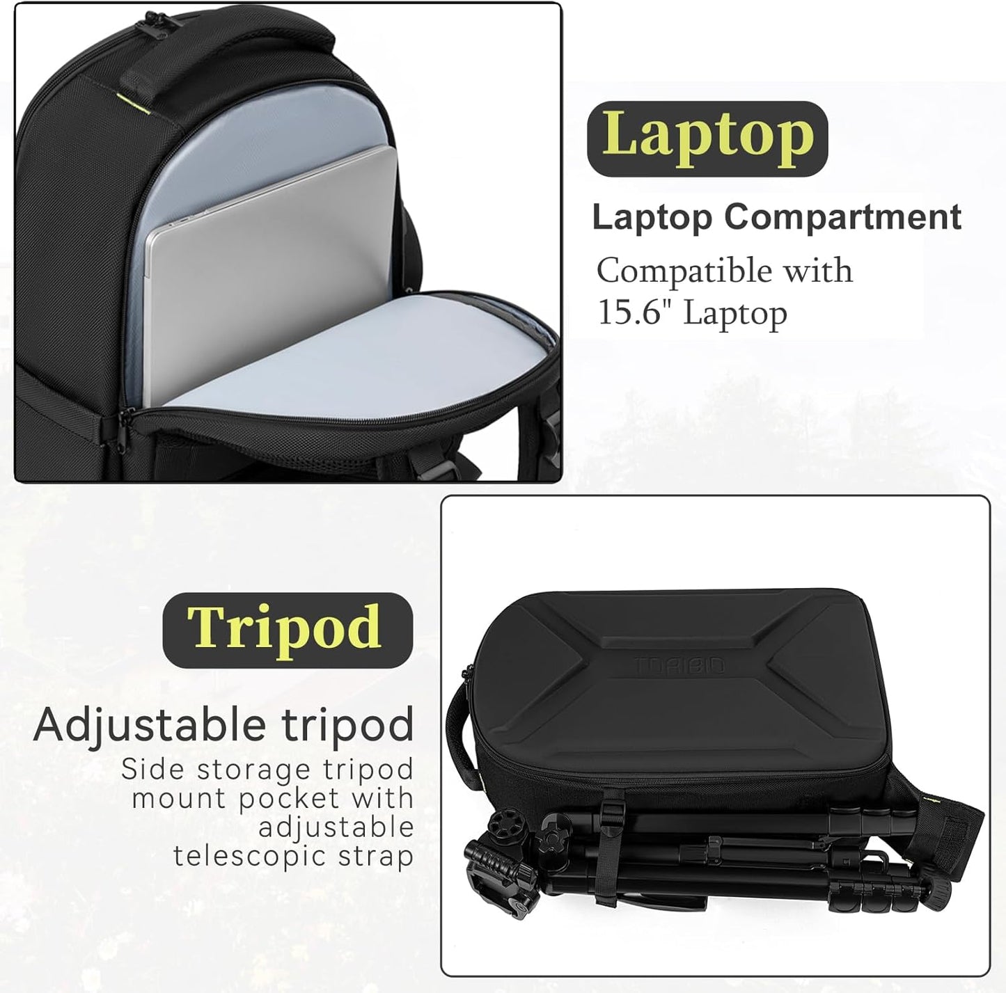 TORIBIO Camera Backpack, Hardshell DSLR Photography Camera Bag, Waterproof Hard Shell Camera Case with Tripod Holder & 15.6" Laptop Compartment Compatible with Canon/Nikon/Sony/DJI Mavic Drone