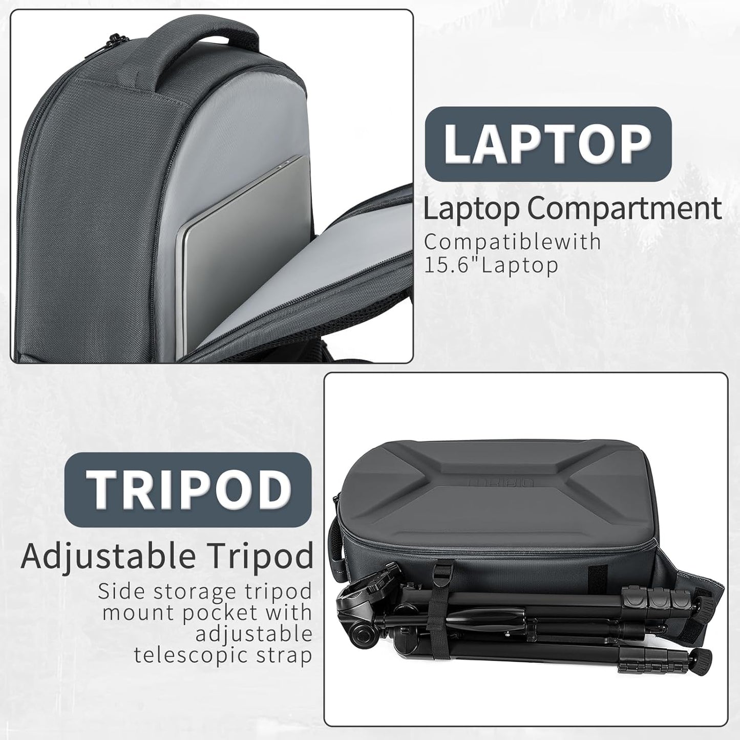 TORIBIO Camera Backpack, Hardshell DSLR Photography Camera Bag, Waterproof Hard Shell Camera Case with Tripod Holder & 15.6" Laptop Compartment Compatible with Canon/Nikon/Sony/DJI Mavic Drone