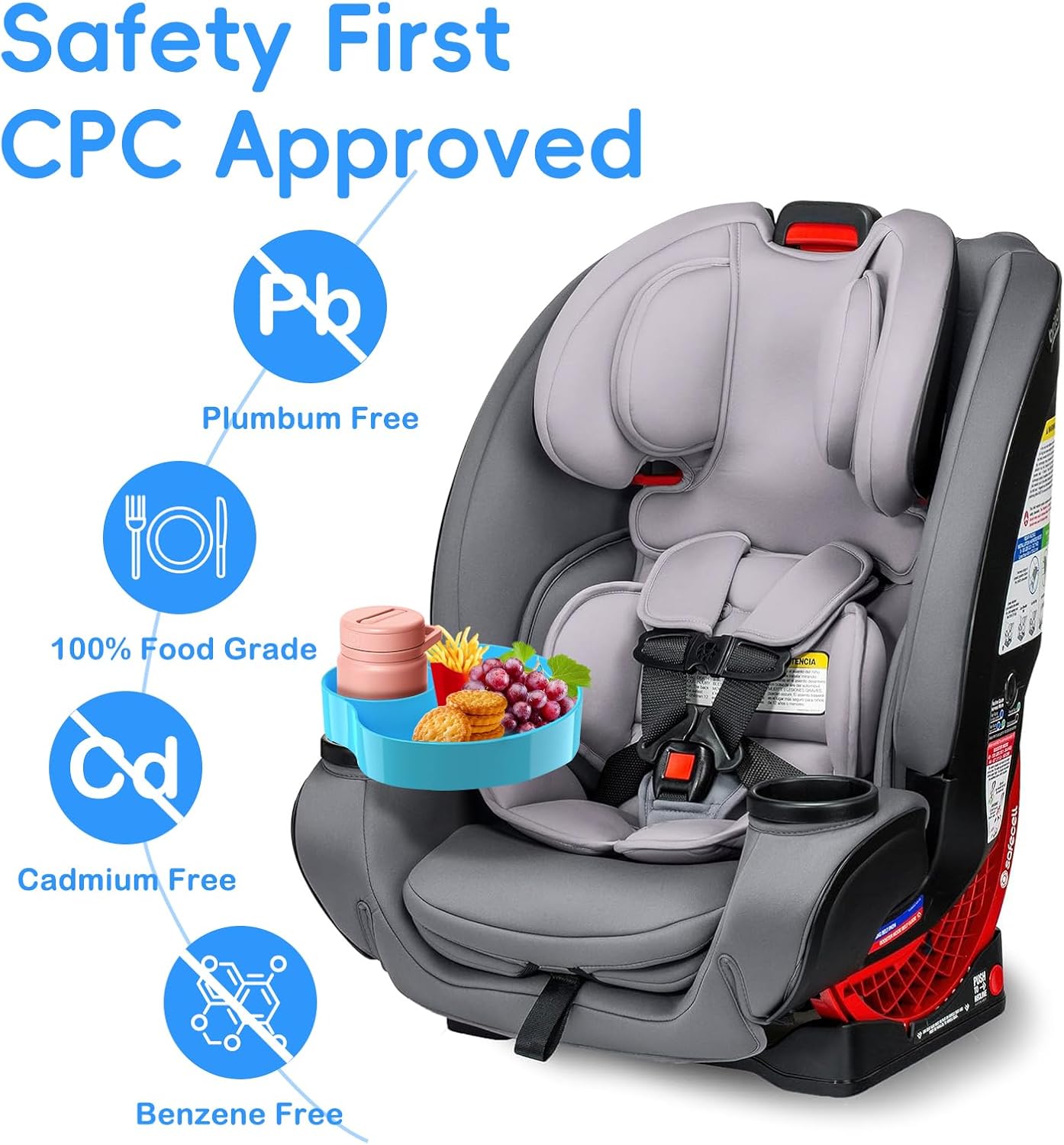 [2 Packs] Kids Car Seat Tray, Travel Tray with Cup Holder for Toddler Baby, Kids Car Seat Food Snack Organizer for Road Trip, Stroller snack Organizer Travel Must Haves (Sky Blue, 2 PCS)