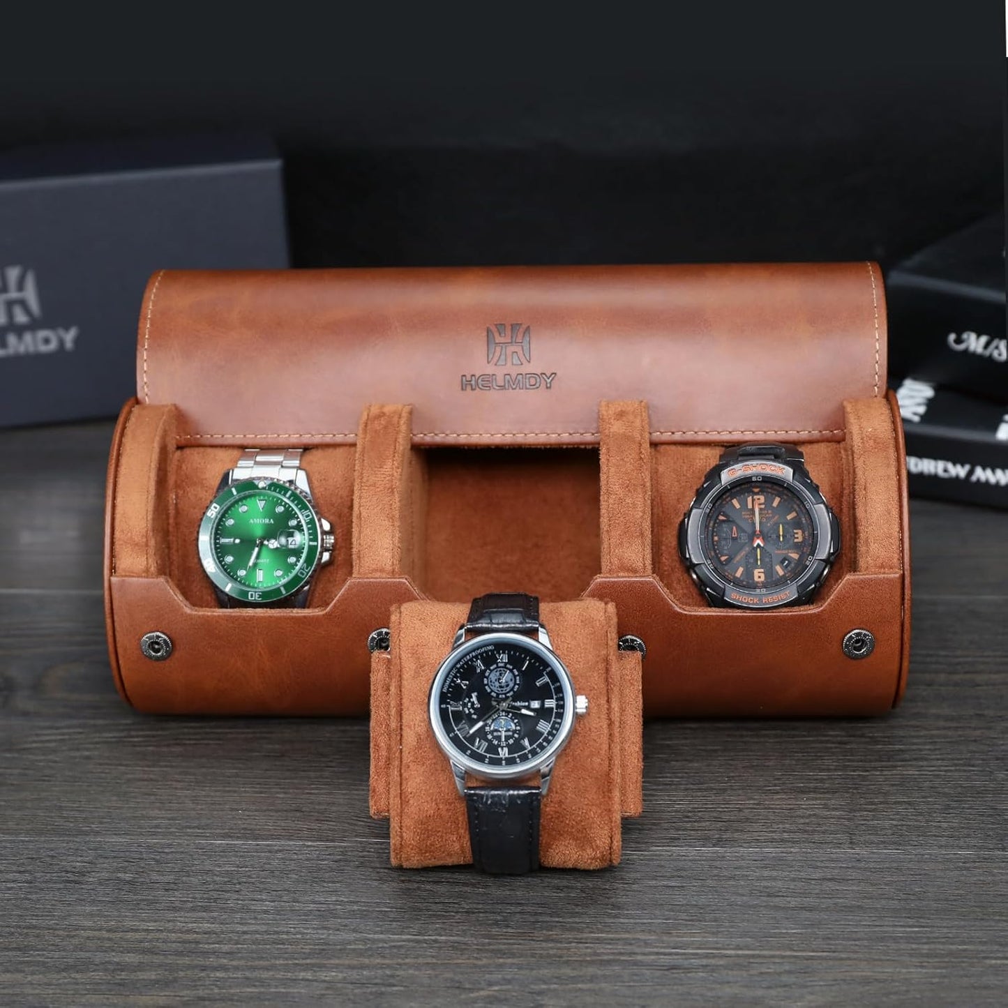 Watch Roll Travel Case for Men and Women: 3 Watch Travel Roll - Storage Box Organizer and Display Case for Wristwatches & Smart Watches up to 50mm (Brown)