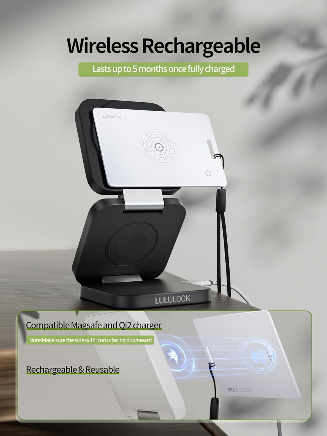 LULULOOK Wallet Tracker Card (iOS Only), Ultra Slim Airtag Wallet Works with Apple Find My, Wireless Rechargeable GPS Smartcard Tracker for Luggage, Tags, Passport, Purse, IP68 Waterproof, 3 Pack