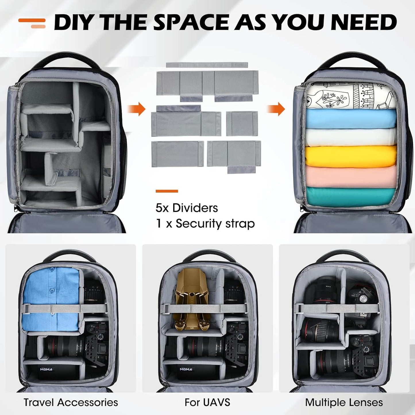 SDYSM Camera Bag Backpack Professional for DSLR SLR Mirrorless Camera Waterproof Laptop Back Pack 14 Inch with Rain Cover Anti Theft Travel Case Large Capacity Photography Backpack Grey