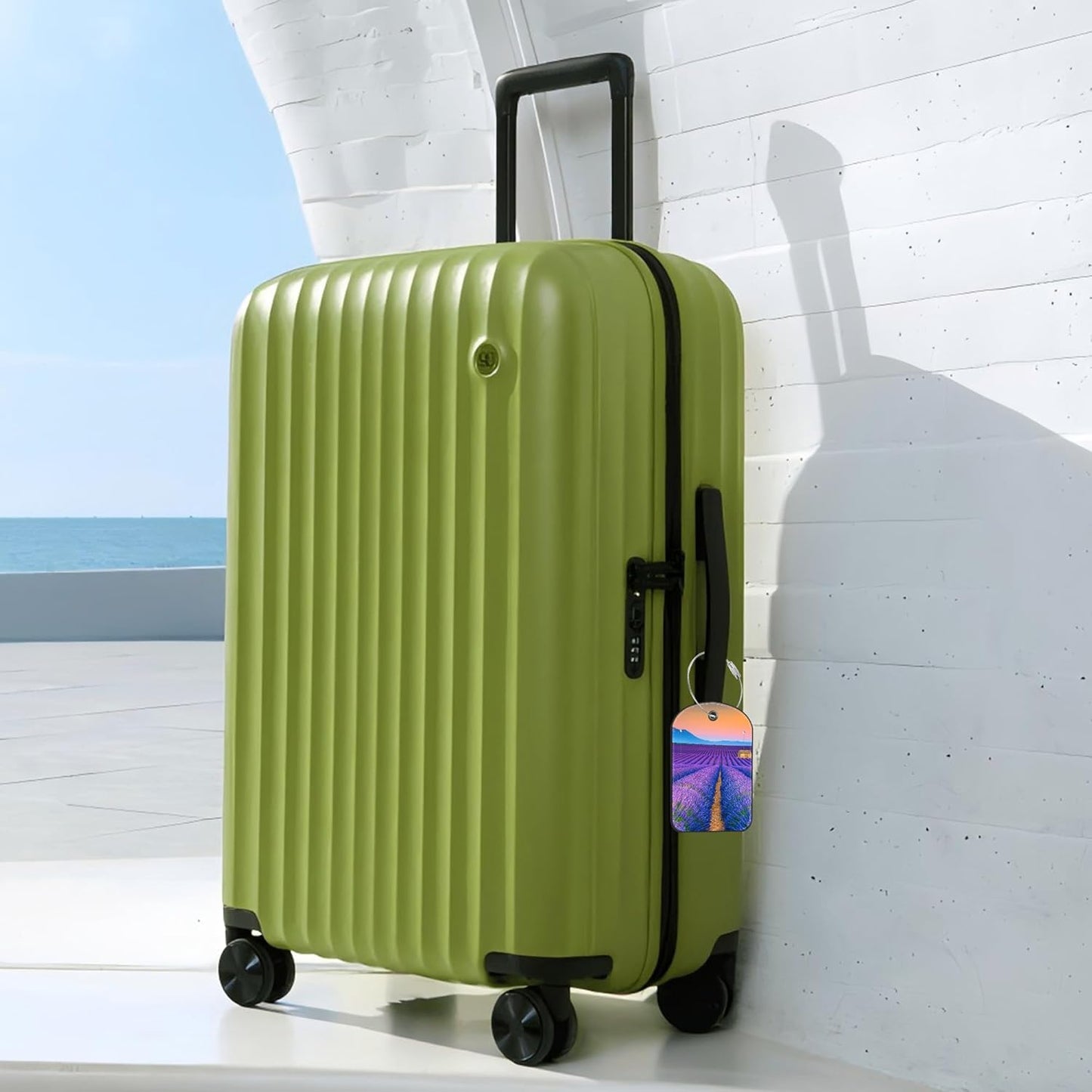 Purple Lavender Luggage Tag for Suitcase Set of 2 PU Leather Cute Luggage Tags with Stainless Metal Loop ID Label Privacy Flap Suitcase Tags for Women and Men Travel