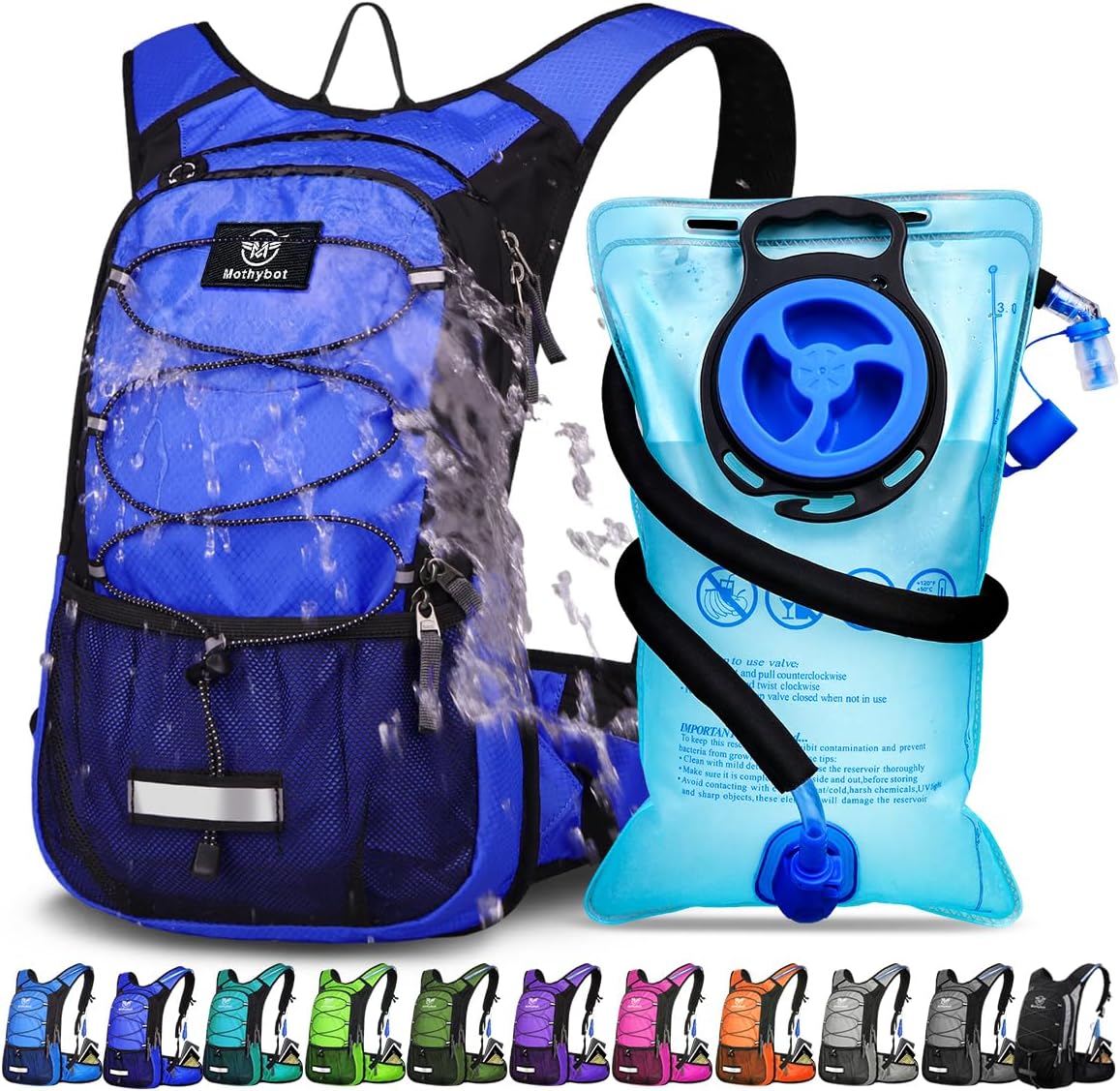Insulated Hydration Backpack Pack with 3L BPA Free Leak Proof Water Bladder, Large Storage Lightweight Hiking Daypack with Waist Pouches & Cooler Layer, for Running, Biking, Camping, Festival