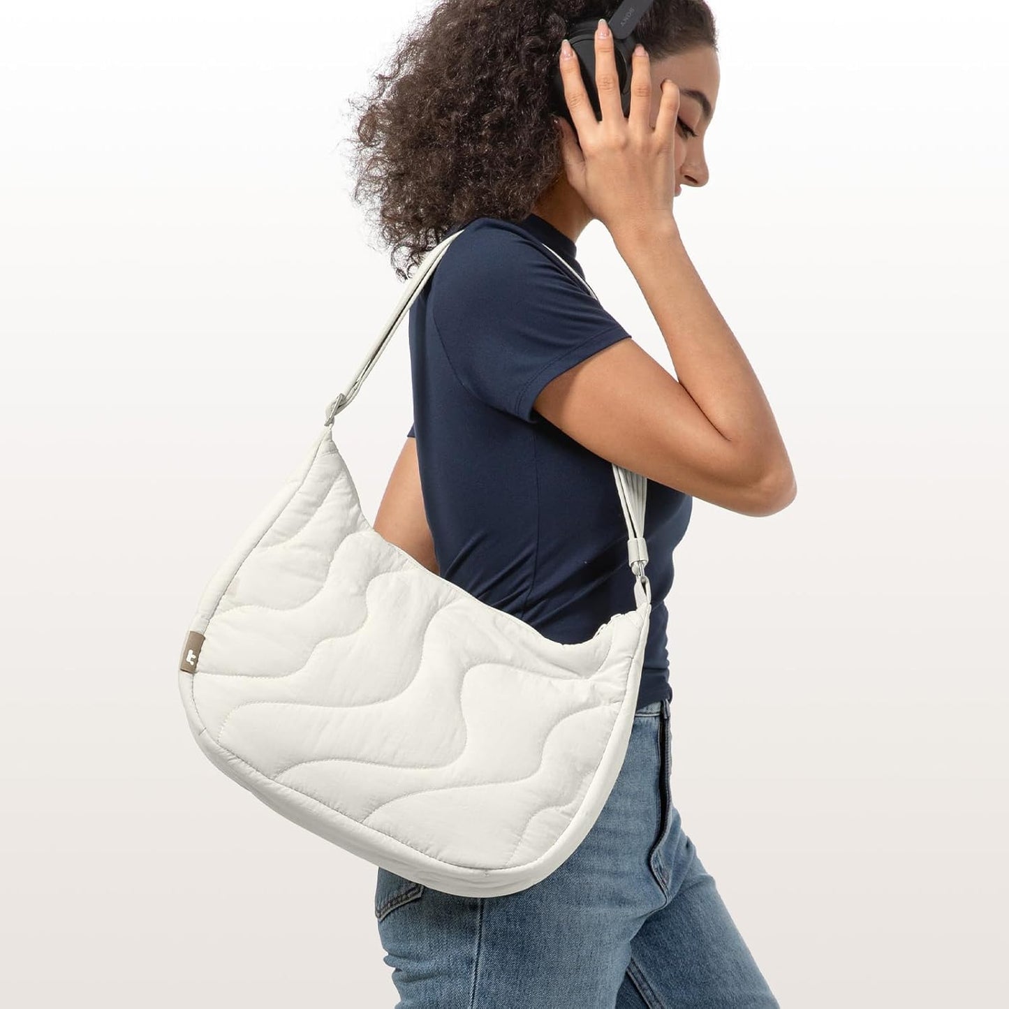 tomtoc 9L Puffer Sling Crossbody Bag for Women Trendy, Nylon Quilted Crescent Shoulder Bag Purses for 11-inch iPad Air/Pro & Nintendo Switch 2, Puffy Travel Hobo Handbag with Organized Inner Pockets