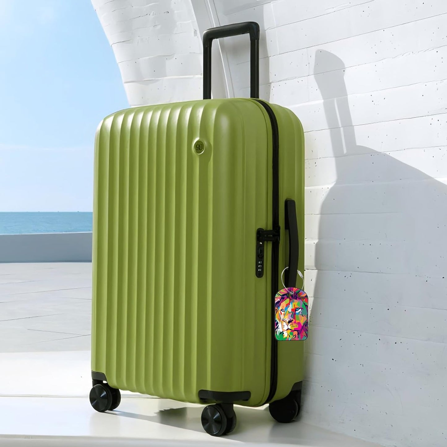 Colored Lion Head Luggage Tag for Suitcase Set of 2 PU Leather Cute Luggage Tags with Stainless Metal Loop ID Label Privacy Flap Suitcase Tags for Women and Men Travel