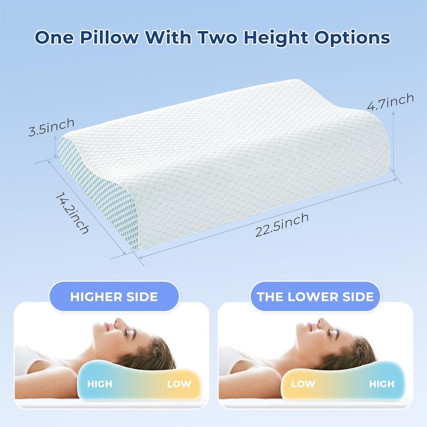 Memory Foam Pillows 2 Pack Neck Pillow - Neck Support Pillow for Pain Relief, Ergonomic Cervical Pillow for Sleeping, Orthopedic Contour Bed Pillow for Side, Back, Stomach Sleepers,Blue