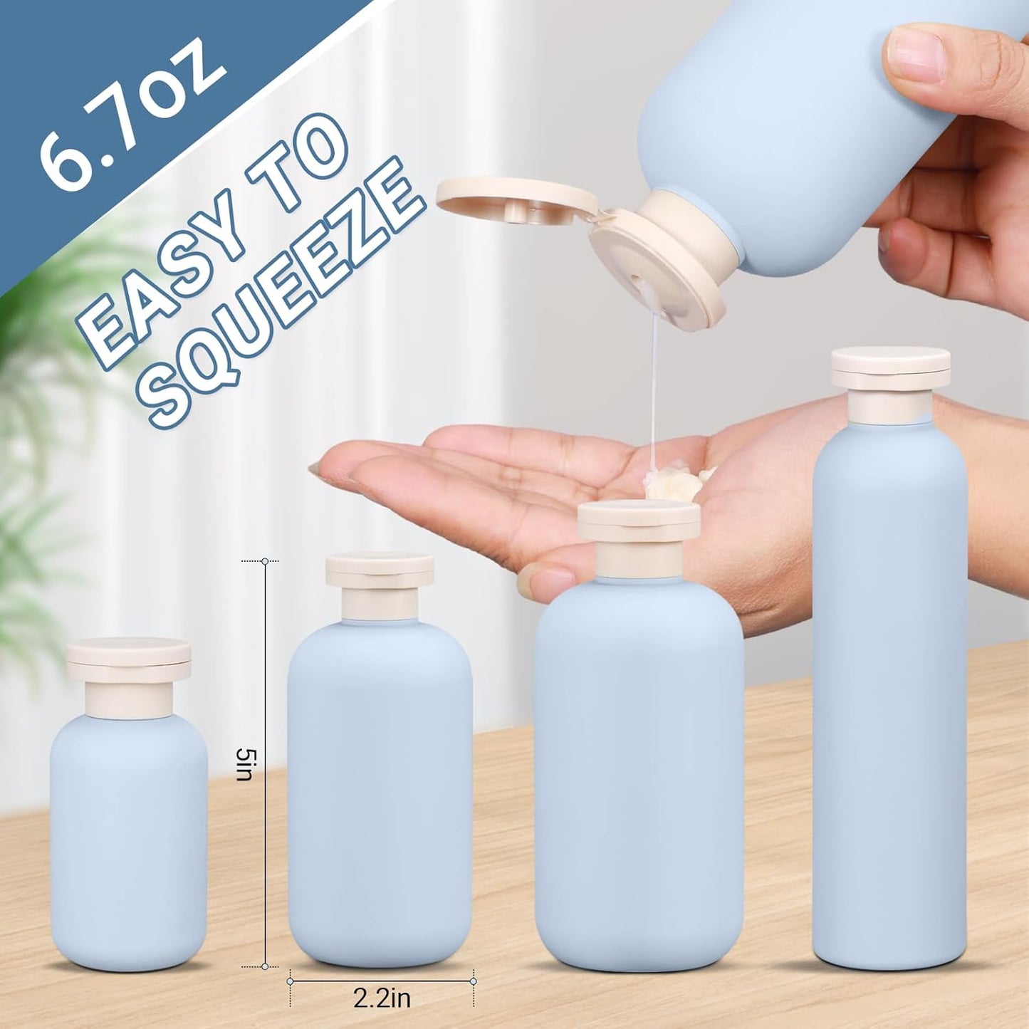 ASEVAT 6.7oz 4pack Refillable Travel Shampoo and Conditioner Bottles, Travel Size containers, Travel Bottle for toiletries, Squeeze Bottles with Flip Cap, Empty Plastic Leak Proof Travel Bottles