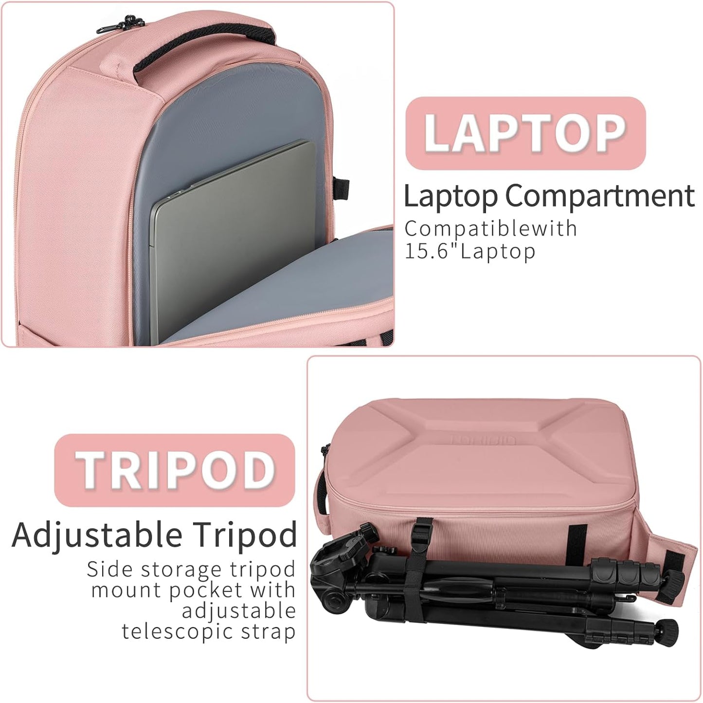 TORIBIO Camera Backpack, Hardshell DSLR Photography Camera Bag, Waterproof Hard Shell Camera Case with Tripod Holder & 15.6" Laptop Compartment Compatible with Canon/Nikon/Sony/DJI Mavic Drone