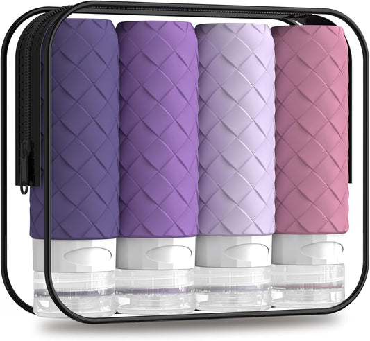 Travel Bottles for Toiletries, TSA Approved Silicone Travel Size Containers for Toiletries, BPA Free Leak Proof Refillable Essentials Accessories, Shampoo and Conditioner Bottles (Purple)