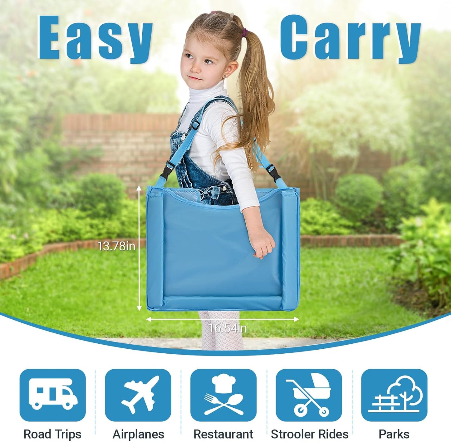 Children Auto Lap Pad - Travel Tray Tablet Holder，Car Seat Lap Tray for Toddlers, Kids，Use on Airplanes, Road Trips, Lap Desk，Tablet Holder and Carry Bag (Blue)