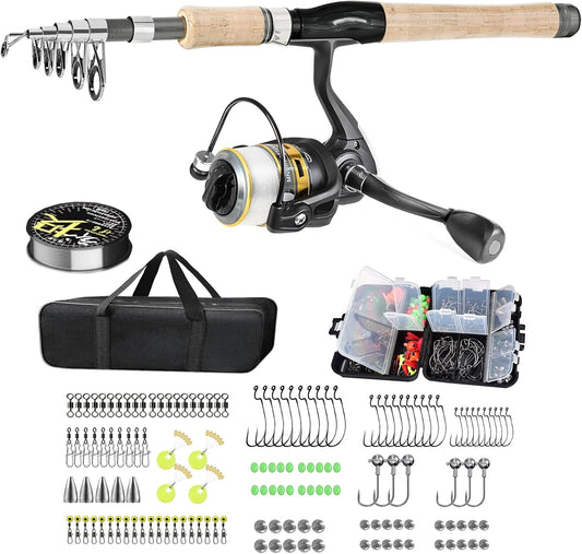 Carbon Fiber Fishing Pole Combo Set - 2.1m/6.89ft Spinning Reel, 145pcs Accessories Kit for Saltwater & Freshwater Fishing