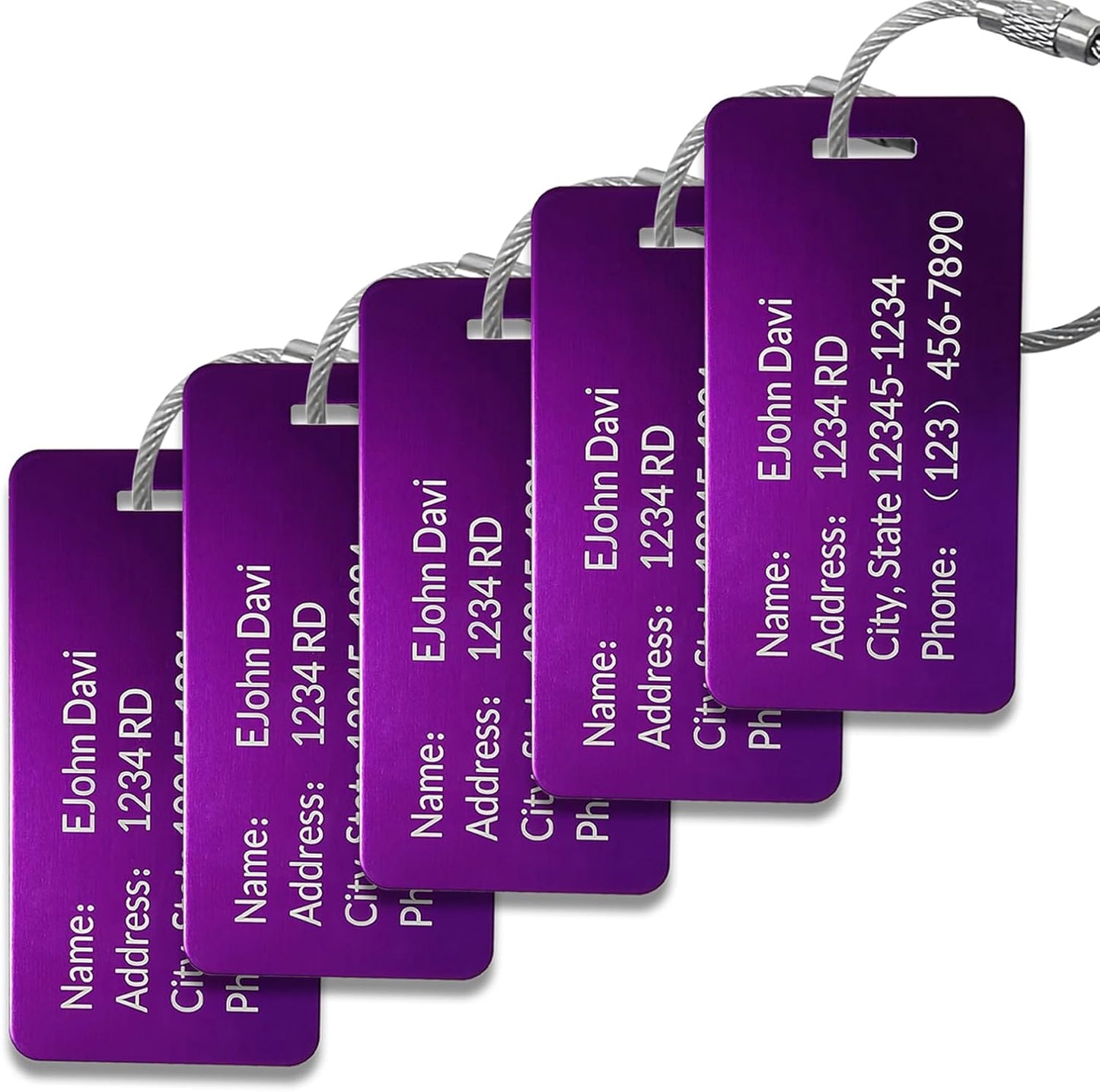 (5Pack Made in USA) Custom Personalized Luggage Tags-Customized Unique tag for Suitcase Backpack Travel,Bags (Purple (3.8×2))