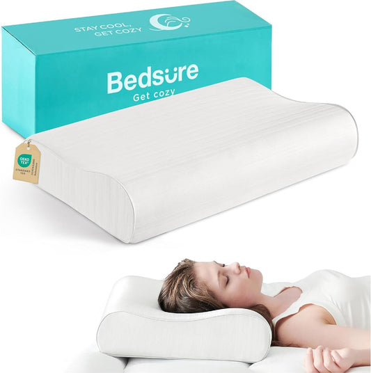 Bedsure Cervical Neck Support Pillow for Sleeping, Ergonomic Odorless Memory Foam Cervical Contour Orthopedic Pillow for Neck Pain Relief, for Side, Back, Stomach Sleeper